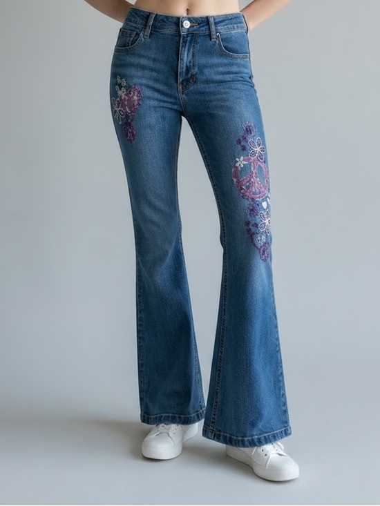 Cherokee Other - Y2K Cherokee Blue Denim Jeans Bootcut Purple Peace Floral Embroidery Western